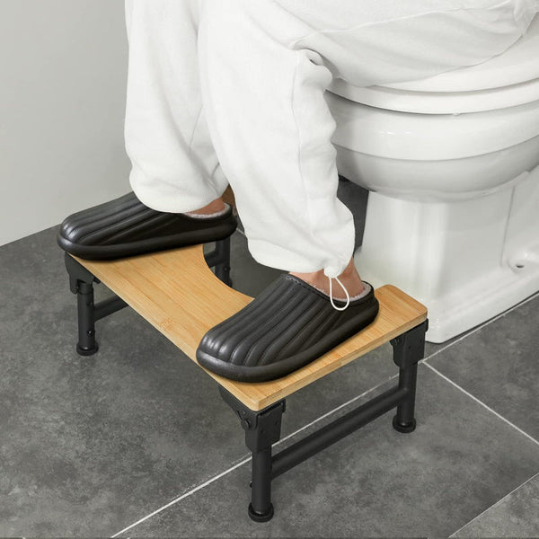 Bamboo Toilet Stool Foldable And Adjustable Height With Non Slip Layer For Bathroom Benches & Stools