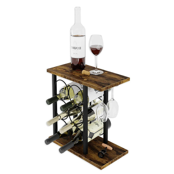 Carla Home Wine Rack Countertop Metal Holder For 6 Bottles And 2 Glasses Racks