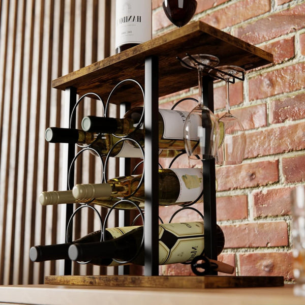 Carla Home Wine Rack Countertop Metal Holder For 6 Bottles And 2 Glasses Racks