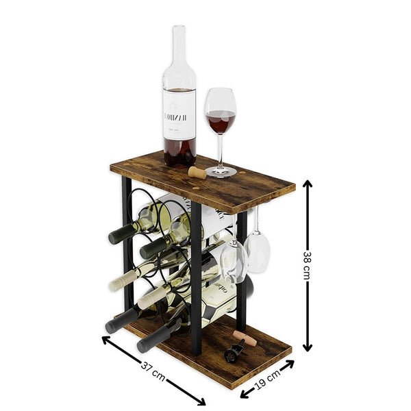 Carla Home Wine Rack Countertop Metal Holder For 6 Bottles And 2 Glasses Racks