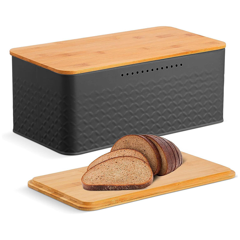 Carla Home Bread Bin With Bamboo Lid Used As Chopping Board For Kitchen Countertop Bread Bins