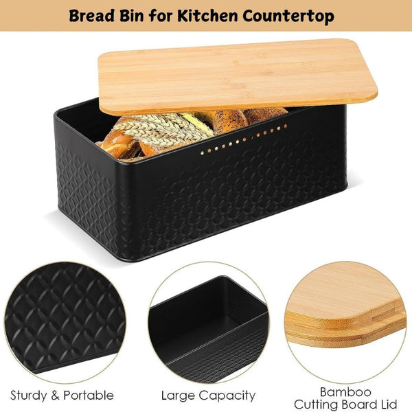 Carla Home Bread Bin With Bamboo Lid Used As Chopping Board For Kitchen Countertop Bread Bins