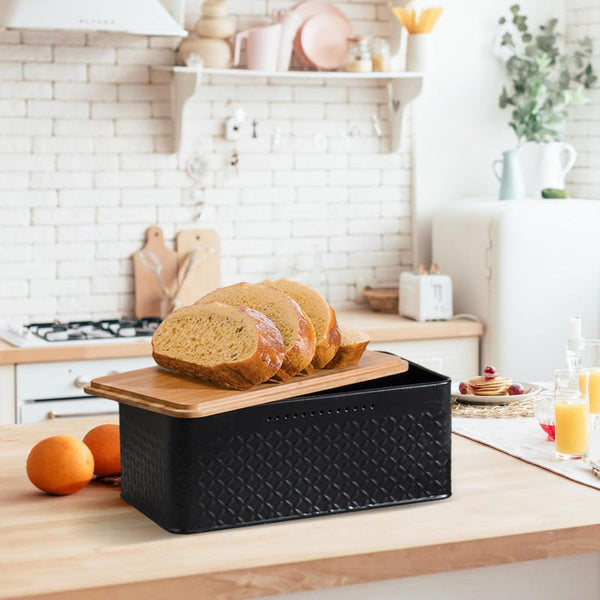 Carla Home Bread Bin With Bamboo Lid Used As Chopping Board For Kitchen Countertop Bread Bins