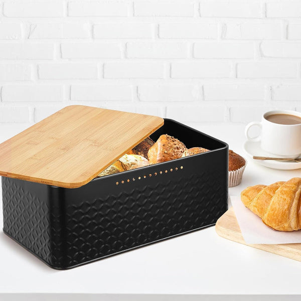 Carla Home Bread Bin With Bamboo Lid Used As Chopping Board For Kitchen Countertop Bread Bins