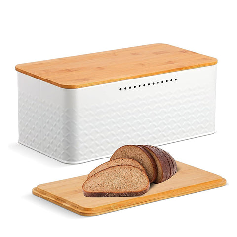 Carla Home Bread Bin With Bamboo Lid Used As Chopping Board For Kitchen Countertop Bread Bins