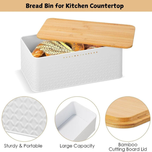 Carla Home Bread Bin With Bamboo Lid Used As Chopping Board For Kitchen Countertop Bread Bins