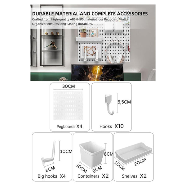 Carla Home Pegboard Combination Kit With 4 Pegboards And 18 Accessories Modular Hanging For Wall Organiser Hooks & Hangers