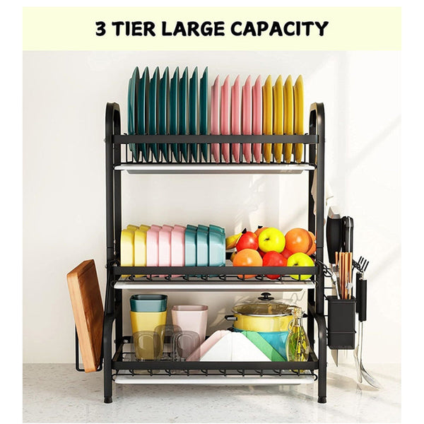 Carla Home Dish Drying Rack 3 Tier Large Capacity Kitchen Storage With Utensil And Cutting Board Holder Racks & Holders