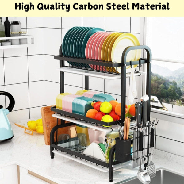 Carla Home Dish Drying Rack 3 Tier Large Capacity Kitchen Storage With Utensil And Cutting Board Holder Racks & Holders