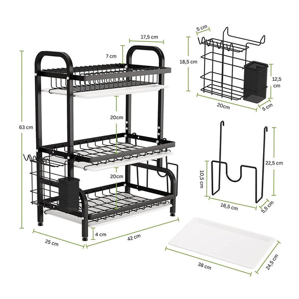 Carla Home Dish Drying Rack 3 Tier Large Capacity Kitchen Storage With Utensil And Cutting Board Holder Racks & Holders