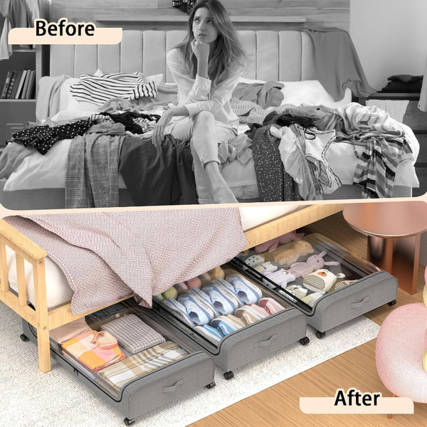 Xxl Under Bed Rolling Storage Containers With 50L Large Capacity And Wheels Storage Bags