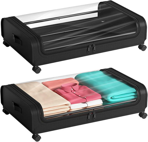 Set Of Two Xxl Under Bed Rolling With Large Capacity And Wheels Storage Boxes