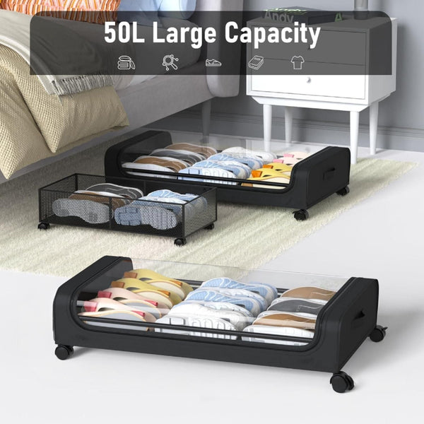 Set Of Two Xxl Under Bed Rolling With Large Capacity And Wheels Storage Boxes