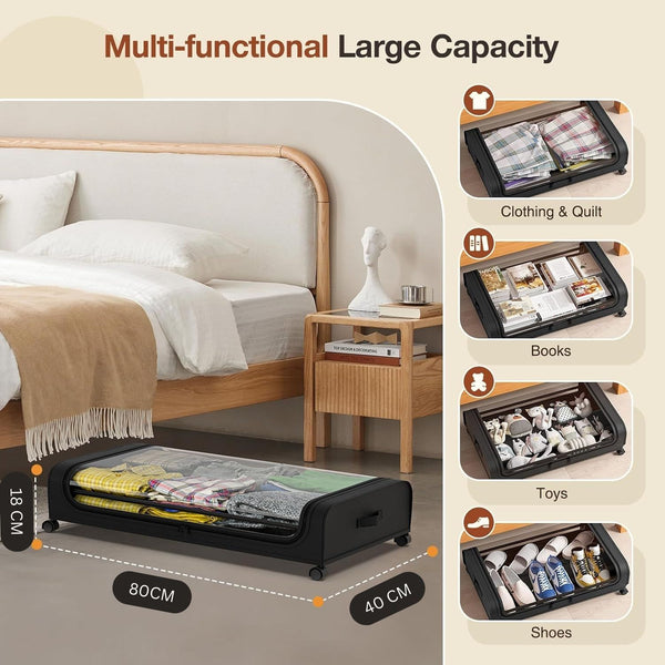 Set Of Two Xxl Under Bed Rolling With Large Capacity And Wheels Storage Boxes