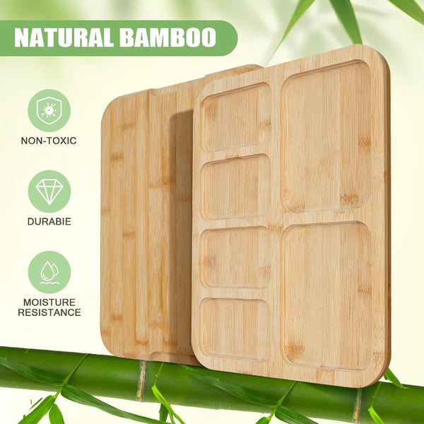 Carla Home Bamboo Charcuterie Board With Lid & Handle Ideal Gift For Kitchen Party Picnic (6 Compartments) Trays