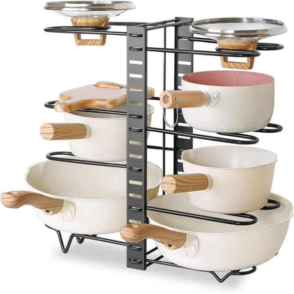 Carla Home Adjustable 8 Tier Pan Rack Pot Organizer For Kitchen Cabinet Racks & Holders