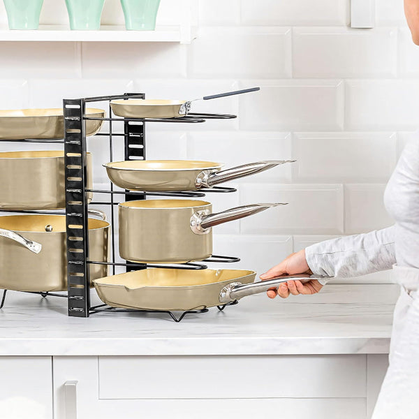 Carla Home Adjustable 8 Tier Pan Rack Pot Organizer For Kitchen Cabinet Racks & Holders