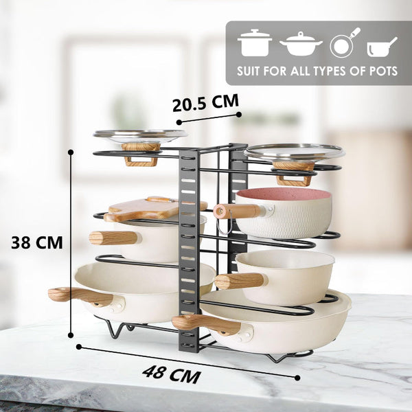 Carla Home Adjustable 8 Tier Pan Rack Pot Organizer For Kitchen Cabinet Racks & Holders