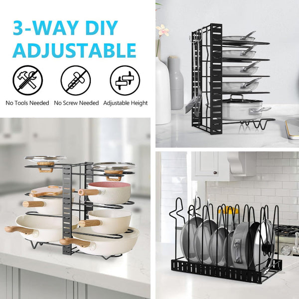 Carla Home Adjustable 8 Tier Pan Rack Pot Organizer For Kitchen Cabinet Racks & Holders