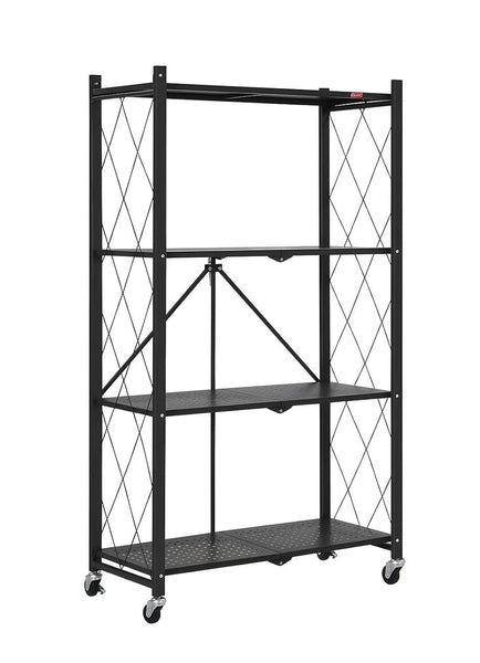 Carla Home 4 Tier Foldable Storage Shelf With Wheels For Kitchen Garage Pantry Or Basement (Black) Kitchen Carts