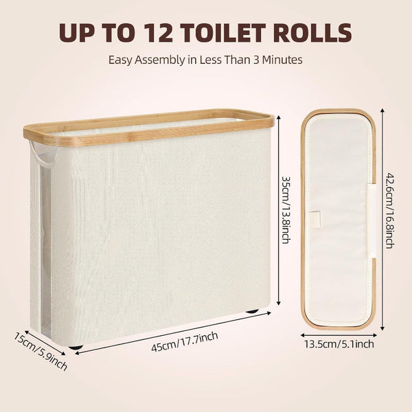 Carla Home Toilet Paper Storage Basket Holds Up 12 Rolls With Bamboo Lid And Handle For Rv Closet (White) Toilet Paper Holders & Storage