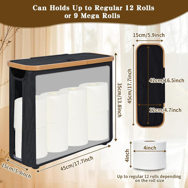 Carla Home Toilet Paper Storage Basket Holds Up 12 Rolls With Bamboo Lid And Handle For Rv Closet (Black) Toilet Paper Holders & Storage