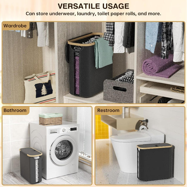 Carla Home Toilet Paper Storage Basket Holds Up 12 Rolls With Bamboo Lid And Handle For Rv Closet (Black) Toilet Paper Holders & Storage