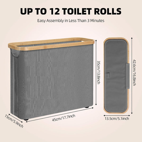 Carla Home Toilet Paper Storage Basket Holds Up 12 Rolls With Bamboo Lid And Handle For Rv Closet (Grey) Toilet Paper Holders & Storage