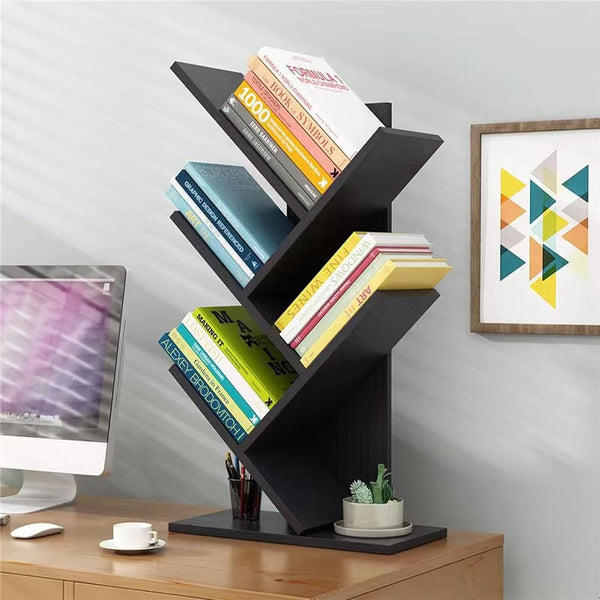 Carla Home 5 Tier Tree Bookshelf Storage Rack For Office Or Bedroom (Black) Bookshelves