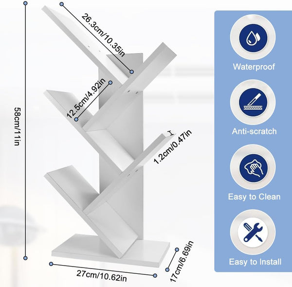 Carla Home 5 Tier Tree Bookshelf Storage Rack For Office Or Bedroom (White) Bookshelves