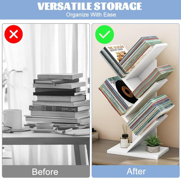 Carla Home 5 Tier Tree Bookshelf Storage Rack For Office Or Bedroom (White) Bookshelves