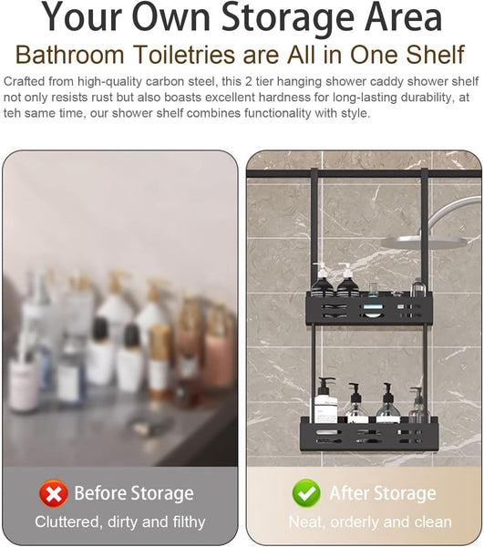 Carla Home Over The Door 2 Tier Shower Caddy Organizer Shelf With Hooks For Bathroom Bath Caddies & Trays