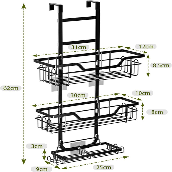 Carla Home Over The Door 3 Tier Shower Caddy Organizer Shelf With Hooks For Bathroom Storage Bins & Baskets
