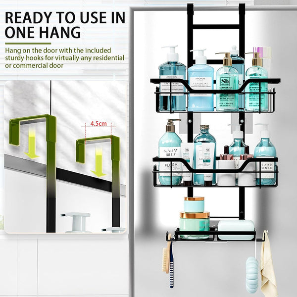 Carla Home Over The Door 3 Tier Shower Caddy Organizer Shelf With Hooks For Bathroom Storage Bins & Baskets