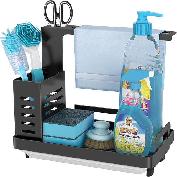 Carla Home Kitchen Sink Caddy Organizer With Sponge Soap & Brush Storage And Rag Rack Drain Tray Utensil Holder Bath Caddies & Trays