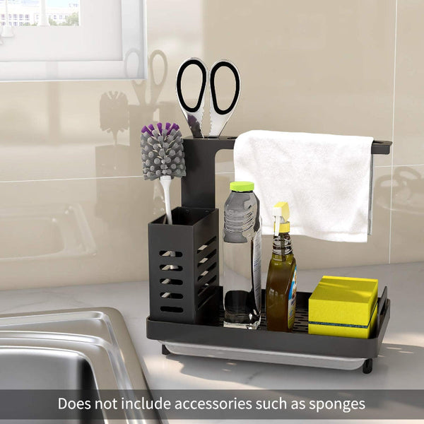 Carla Home Kitchen Sink Caddy Organizer With Sponge Soap & Brush Storage And Rag Rack Drain Tray Utensil Holder Bath Caddies & Trays