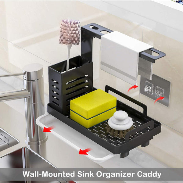 Carla Home Kitchen Sink Caddy Organizer With Sponge Soap & Brush Storage And Rag Rack Drain Tray Utensil Holder Bath Caddies & Trays