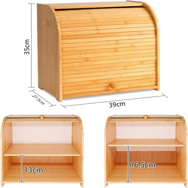 Carla Home Large Bamboo Bread Box Storage Organizer With Roll Top For Kitchen Counter Bread Bins