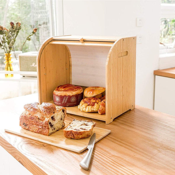 Carla Home Large Bamboo Bread Box Storage Organizer With Roll Top For Kitchen Counter Bread Bins