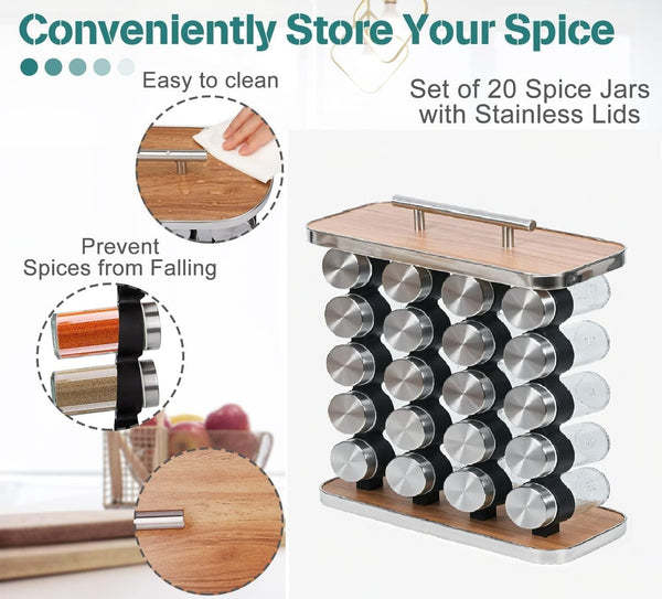 Carla Home 20 Jar Spice Rack Organizer Storage For Kitchen Countertop Cabinet Spice Jars & Racks
