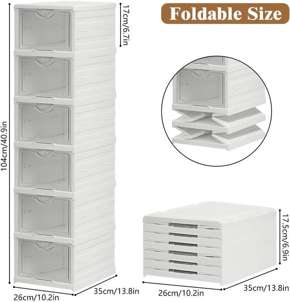 Carla Home 6 Tier Stackable Shoe Storage Box Organizer With Clear Door For Closet Entryway Cabinet Shoe Organisers