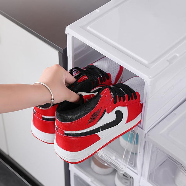 Carla Home 3 Tier Stackable Shoe Storage Box Organizer With Clear Door For Closet Entryway Cabinet Shoe Organisers