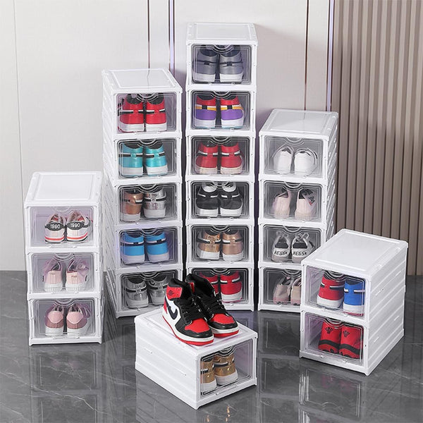 Carla Home 3 Tier Stackable Shoe Storage Box Organizer With Clear Door For Closet Entryway Cabinet Shoe Organisers