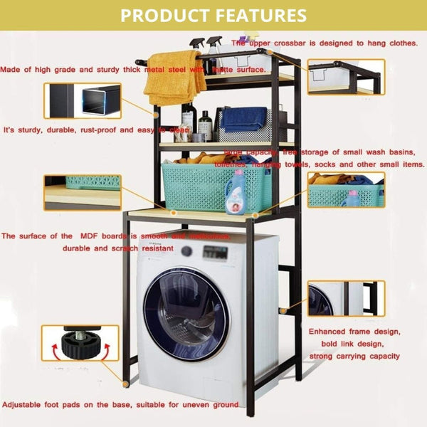 Carla Home 3 Tier Over Washing Machine Storage Rack Laundry Shelf Organizer For Bathroom Toilet (Black) Other Laundry Supplies