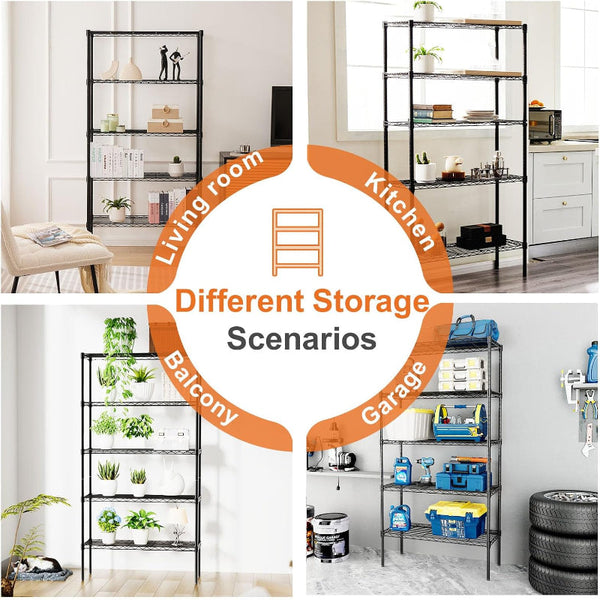 Carla Home 5 Tier Adjustable Metal Storage Shelves Wire Rack Organizer For Kitchen Pantry Bathroom Laundry Room (60Cm X 40Cm D 176Cm H) Racks
