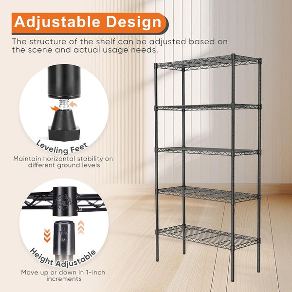 Carla Home 5 Tier Adjustable Metal Storage Shelves Wire Rack Organizer For Kitchen Pantry Bathroom Laundry Room (60Cm X 40Cm D 176Cm H) Racks