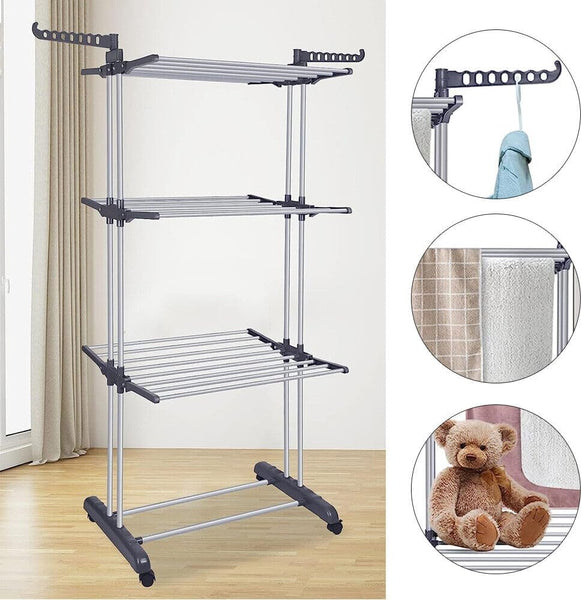 Carla Home Folding Clothes Drying Rack With Wheels And Adjustable Side Wings For Laundry Storage (Upgraded Model) Coat & Hat Racks