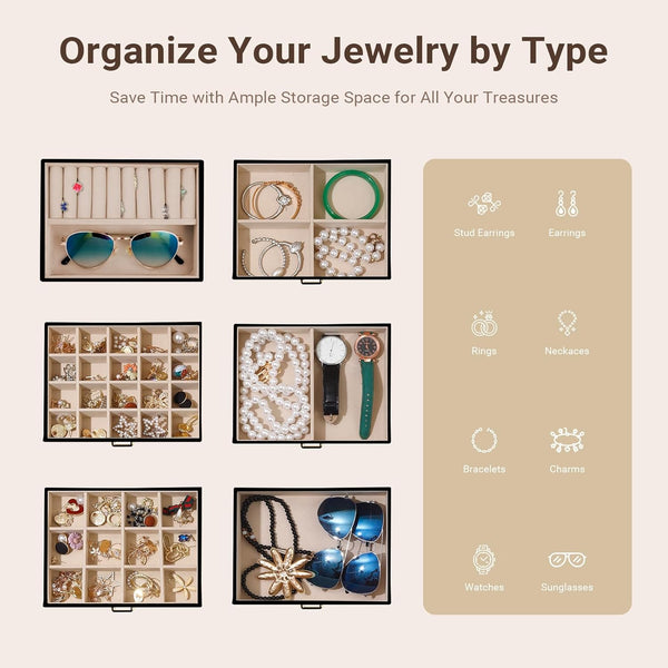 Carla Home 6 Layer Large Jewelry Box For Women Withdrawers Mirror Lock Necklace Hooks & Side Compartments Rings Earrings Bracelets Gifts (Black) Jewel