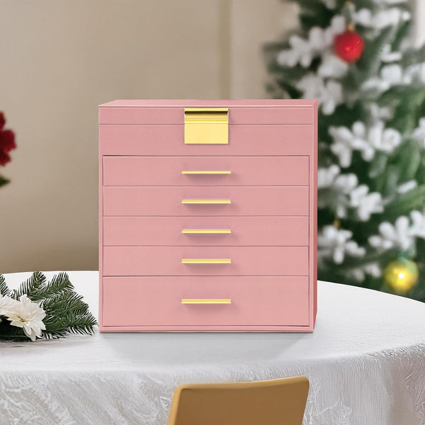 Carla Home 6 Layer Large Jewelry Organizer Box For Women With Mirror Drawers Hooks & Dividers Rings Necklaces Bracelets Ideal Gift (Pink) Jewellery Ho