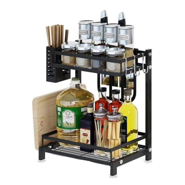 Carla Home 2 Tier Kitchen Spice Rack Organizer Storage Shelf For Condiments Oil Bottles Utensils Cutting Board & More Spice Jars & Racks
